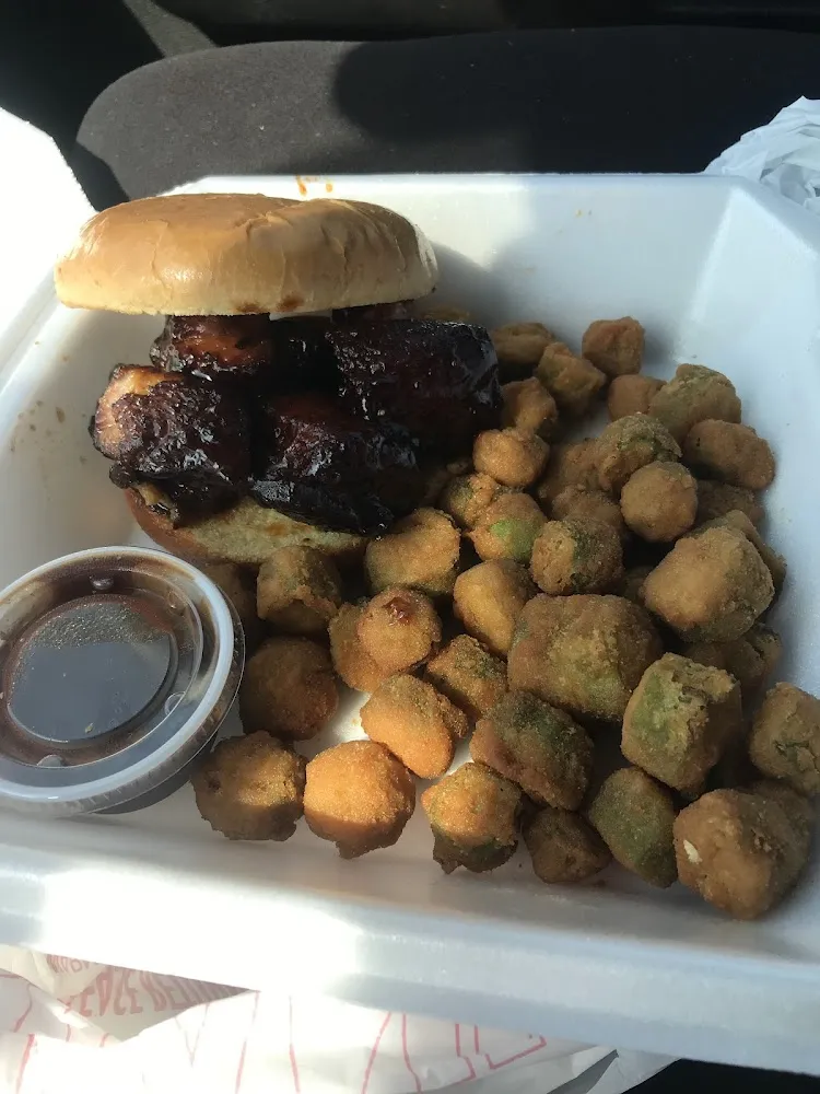 Burn End Sandwich with Fried Okra