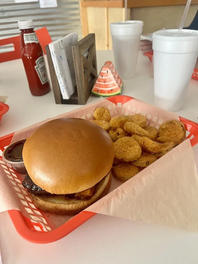 Burnt Ends Sandwich with Fried Pickles